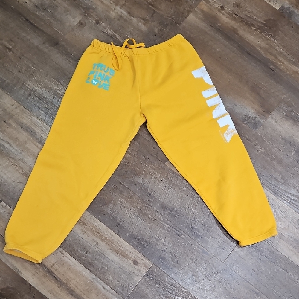 Victoria's Secret Pink Yellow Sweatpants with White Pink Logo
